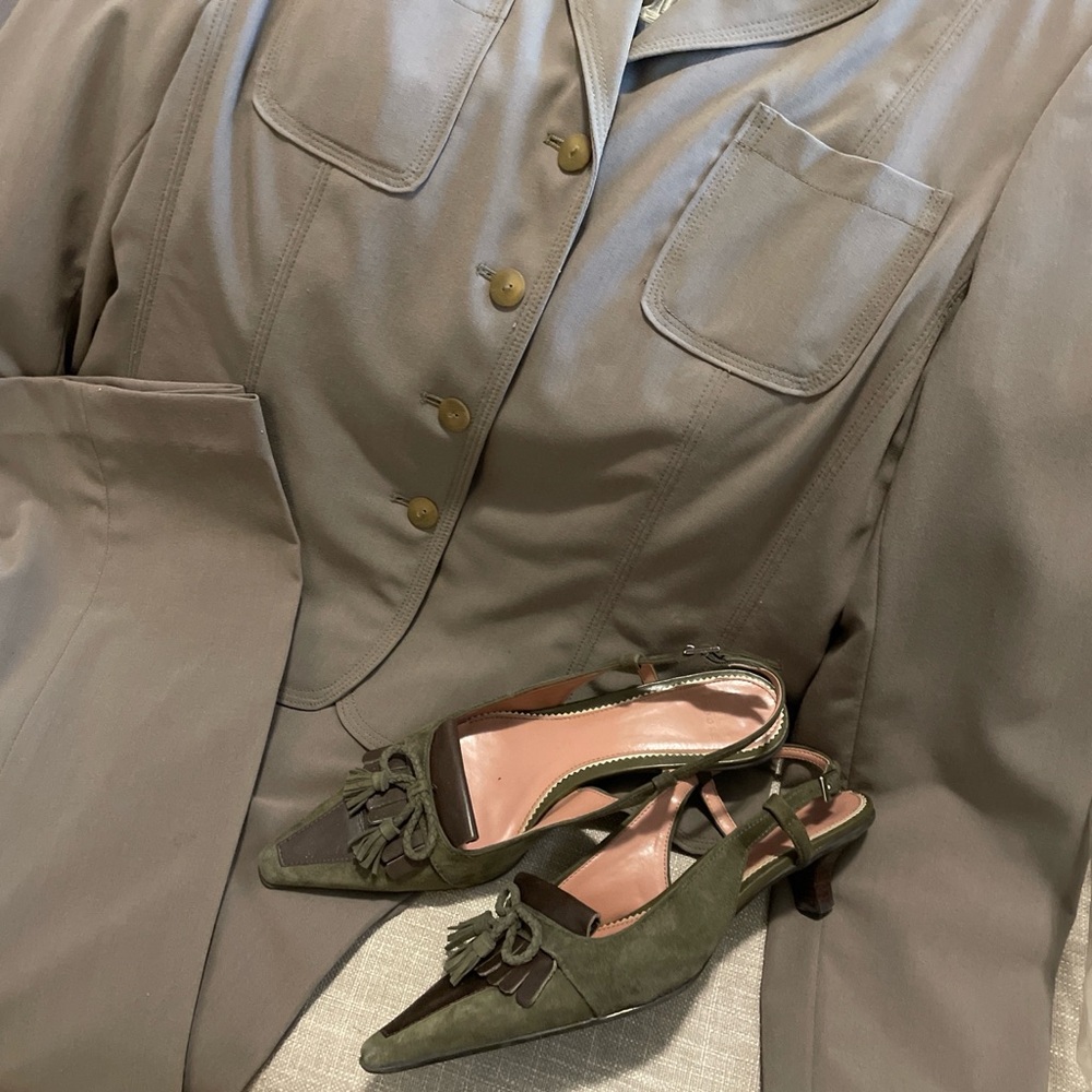 Rafaella Suit Pants Jacket Women Size 10 Deep Olive Fitted Straight Leg Career - Picture 9 of 16